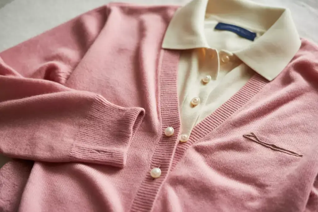 Soft Pink Cashmere Blend Cardigan With Pearl Buttons