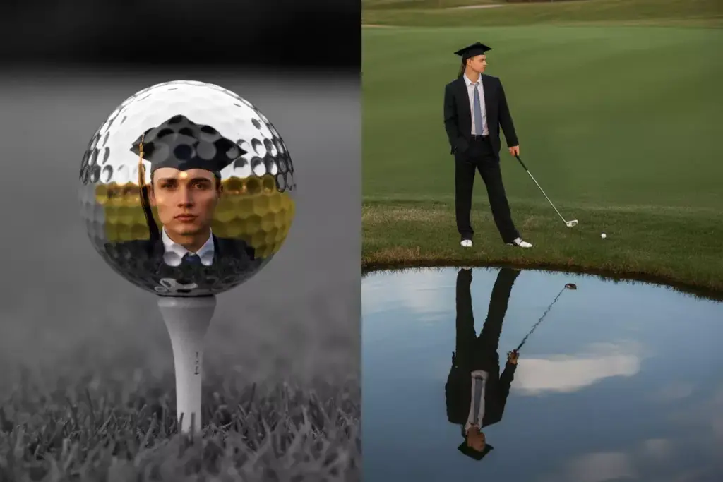 A Close Up Of A Golf Ball Reflecting A Graduate In A Graduation Cap