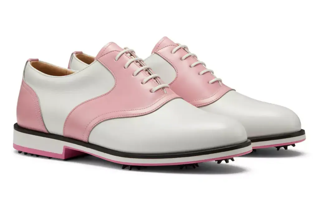 Pink And White Saddle Style Leather Golf Shoes