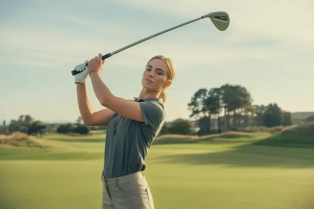 Woman In Effortless Swing Finish With Ping G Le3 Iron