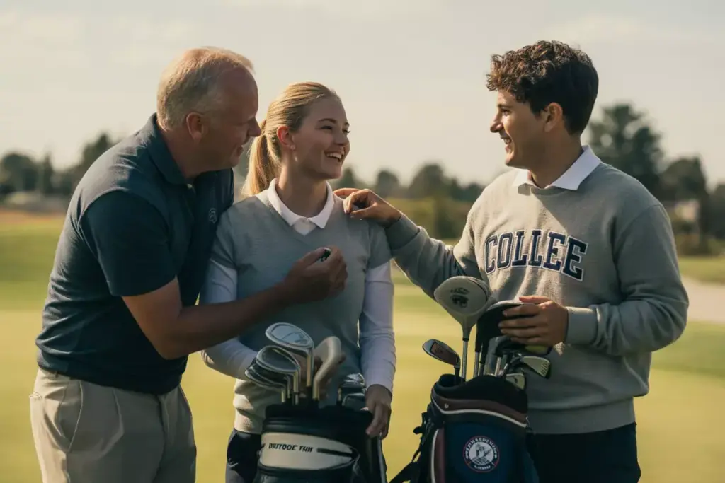 A Graduate And Their Coach Sharing A Moment At A Meaningful Golf Course Location