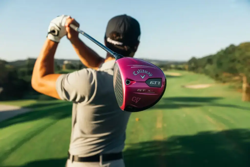 Callaway Rogue Max Pink Driver Backswing Tee Box Fairway