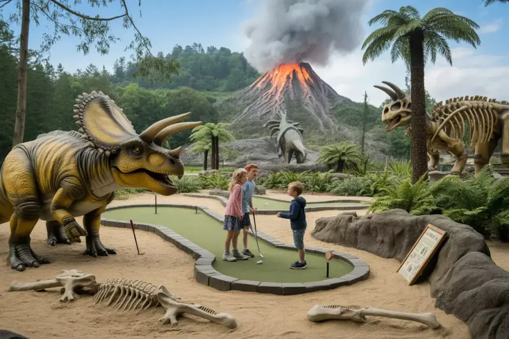 Jurassic Adventure Golf With Animatronic Triceratops And Fossil Dig
