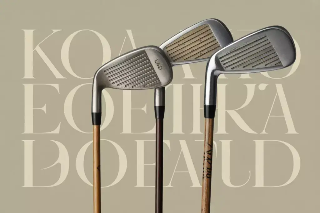 Vintage Golf Clubs Wood Grain Patina Cream Background Typography