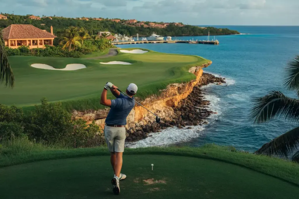 Casa De Campo Golfer Teeing Off On Teeth Of The Dog Ocean Cliff