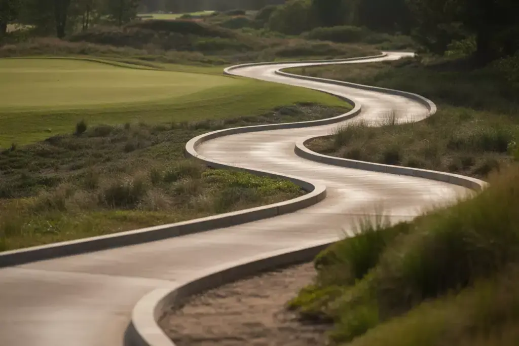 Decorative Concrete Cart Path Curving Through Native Landscaping