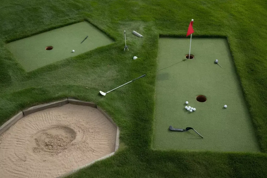 Chipping And Pitching Area With Multiple Targets Sand Bunker And Different Turf Textures