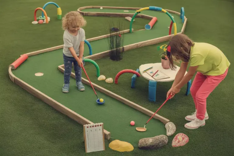 Diy Mini Golf Course Adventure With Pvc Obstacles Artificial Turf And Family Playing