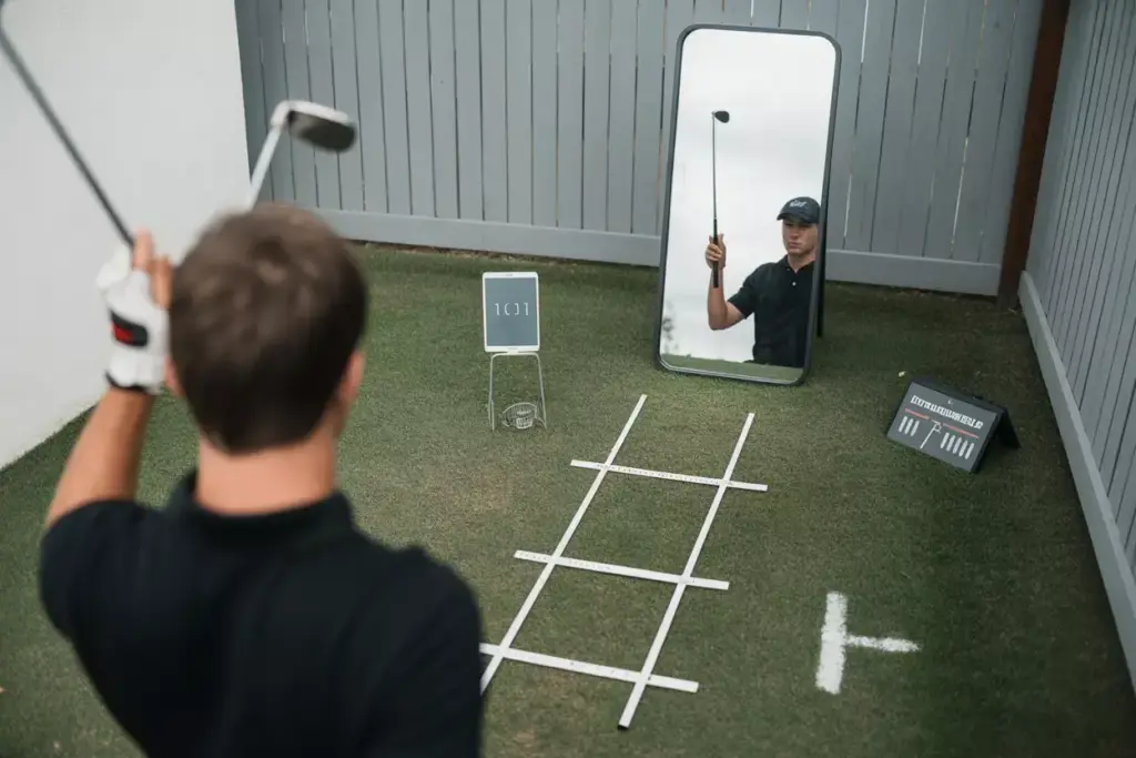 Swing Tempo Training Zone With Mirror Alignment Sticks Golfer And Metronome