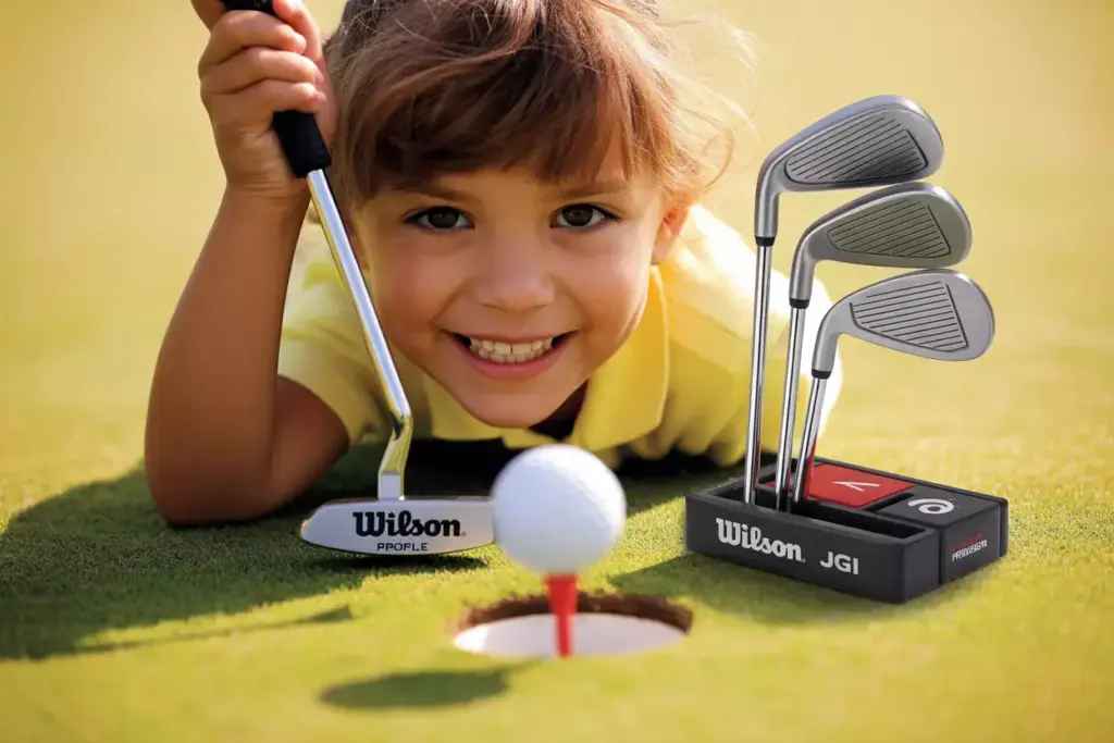 Wilson Profile Jgi Child Making Putt With Bright Beginner Clubs
