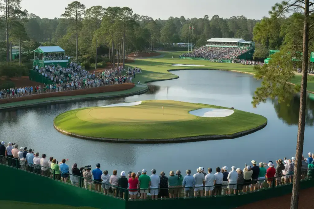 Par Three 16th Hole Island Green Pond Gallery Stands Bunkers