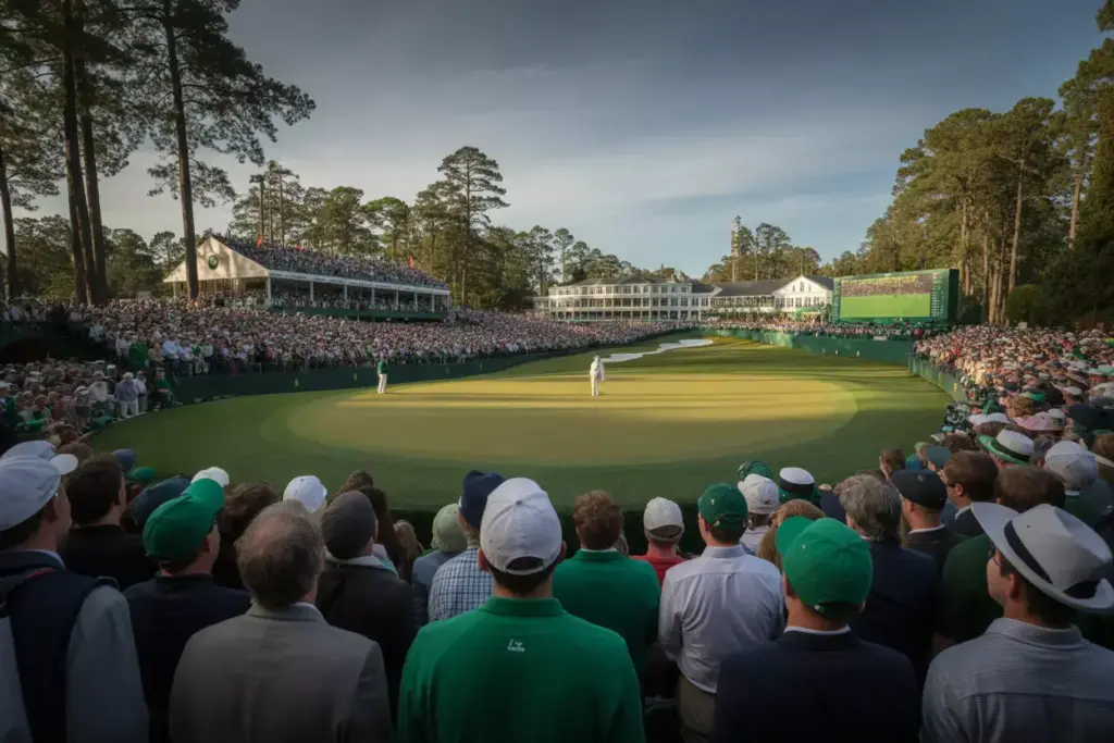 Panoramic 18th Hole Final Round Packed Galleries Dramatic Lighting
