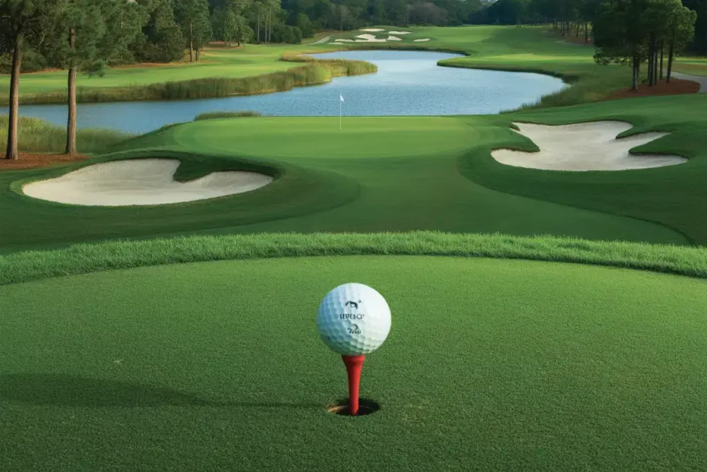 Tpc Myrtle Beach Signature Eighteenth Hole Golf Ball Tee Over Wetlands Bunkers