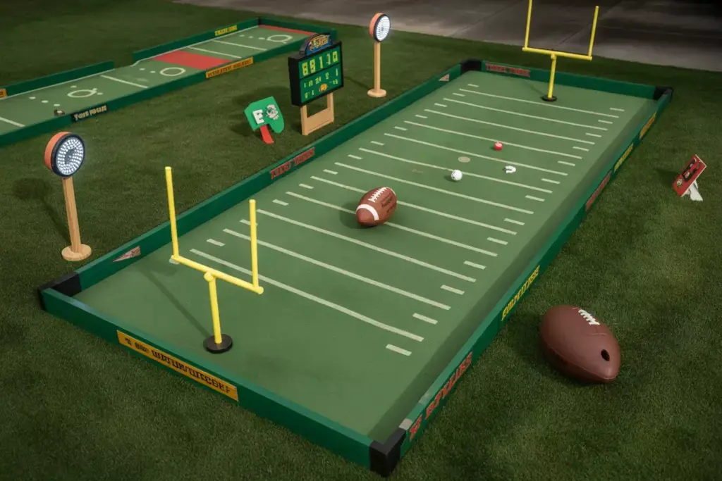 A Football Field Themed Mini Golf Hole With Yard Lines Goalposts And Scoreboard