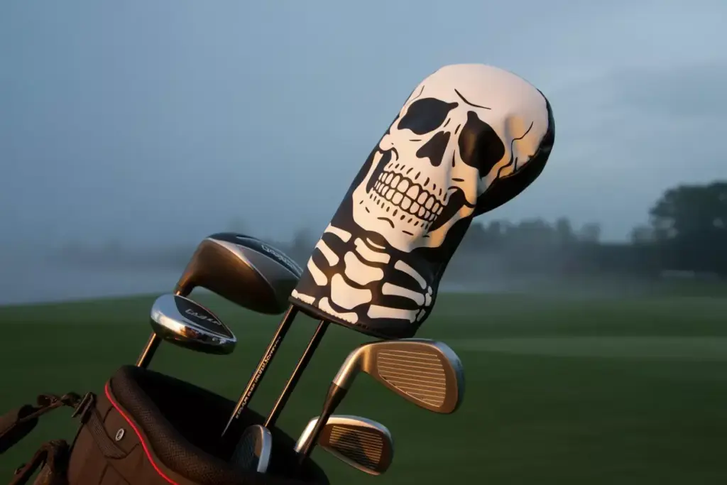 Skeleton Design Headcover On Driver At Dusky Driving Range