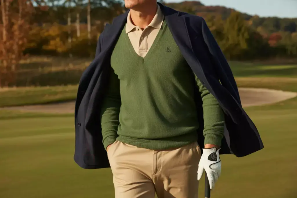 Autumn Golf Layering Polo Cardigan Blazer Outfit