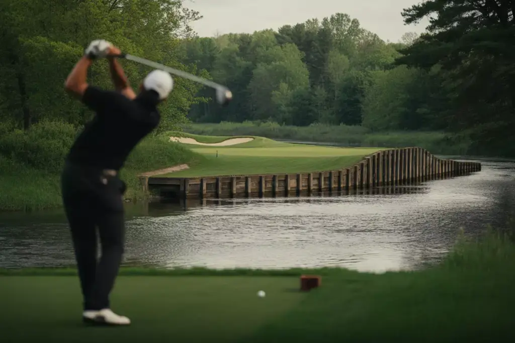 Blackwolf Run Golf Ball Flight Over Sheboygan River Bulkheads