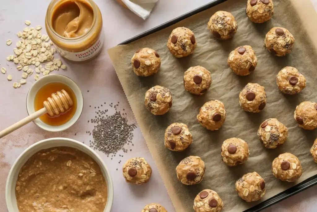 Energy Boosting Banana Oat Bites With Peanut Butter Chocolate Chips And Chia Seeds