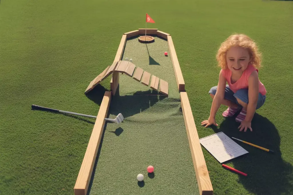 Diy Mini Golf Hole With Bridge Obstacle In Backyard
