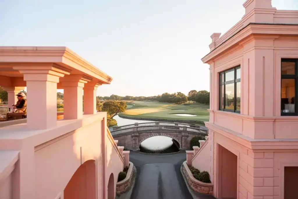 Elegant Clubhouse And Stone Bridge On Prestigious Golf Course