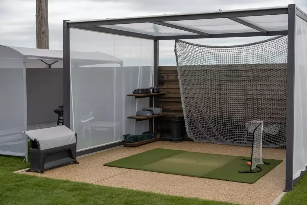 Covered Hitting Bay With Practice Net And Weatherproof Storage