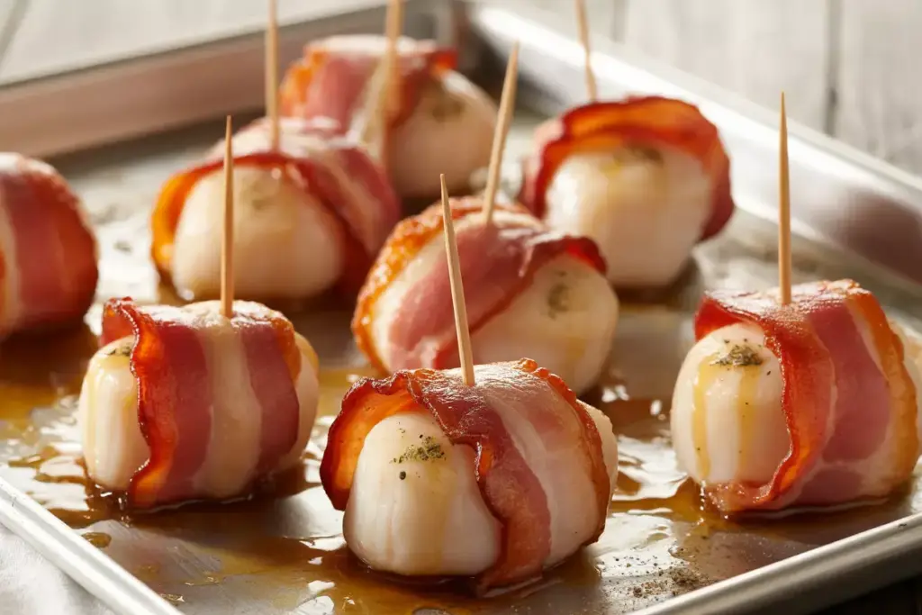 Bacon Wrapped Scallops With Maple Glaze Fresh From The Oven