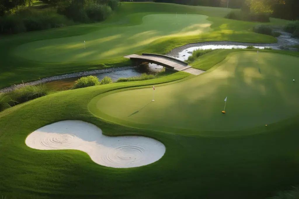 Completed Backyard Putting Green With Sculpted Slopes Sand Bunker And Dry Creek Bed Hazard