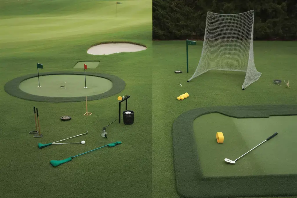 Backyard Multi Zone Golf Practice Area With Putting Green Chipping Zone And Driving Net