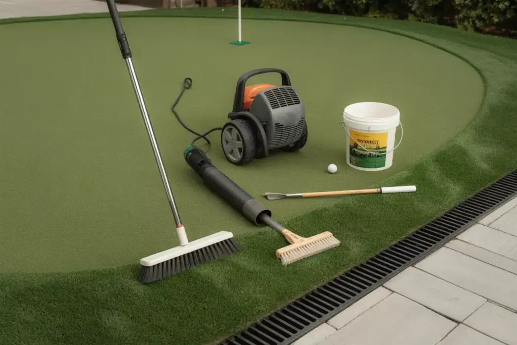 Artificial Turf Maintenance Tools Power Broom Leaf Blower And Cleaner On Putting Green