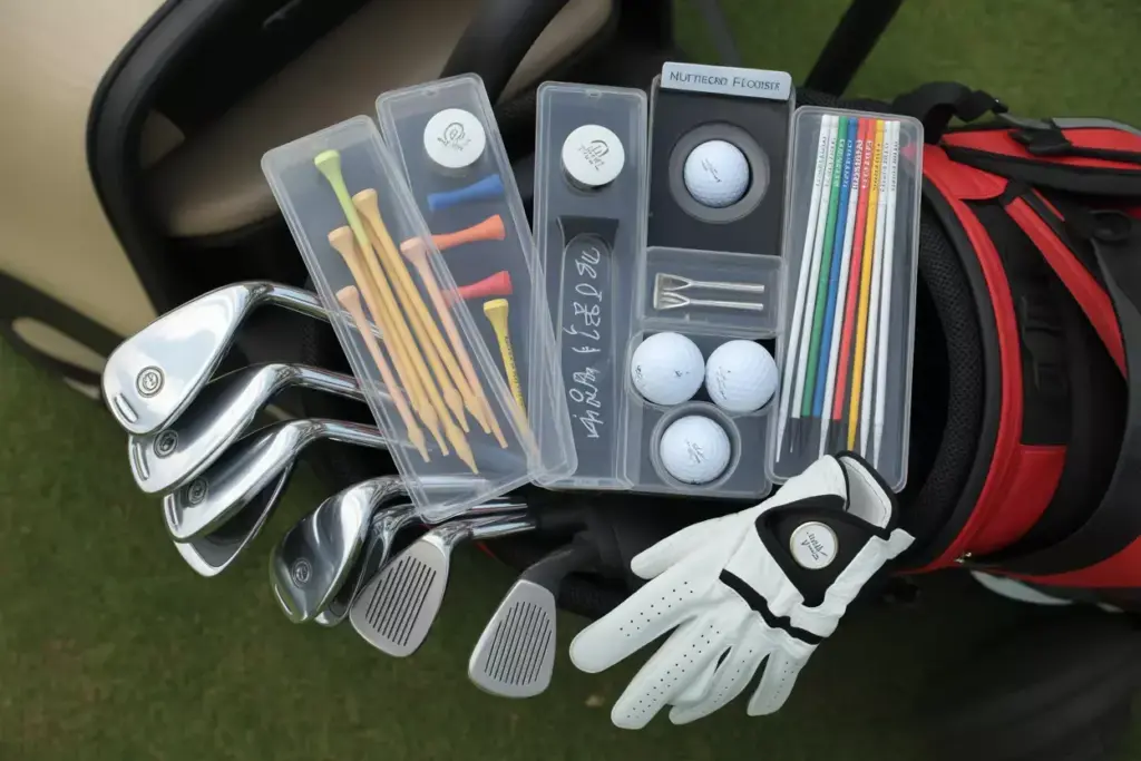 Flat Lay Of Multi Pack Golf Tees Markers Divot Tools