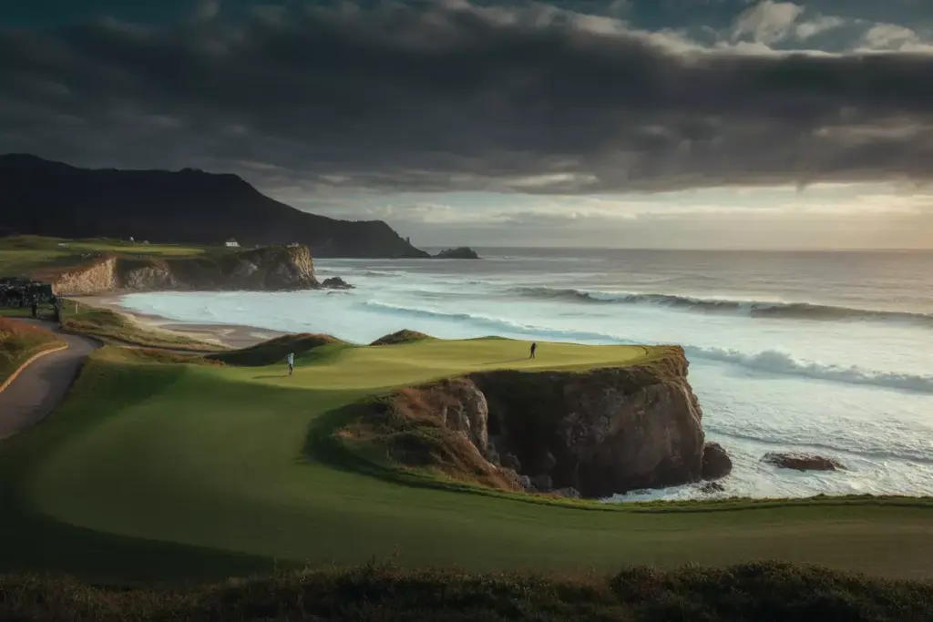 Pebble Beach 7th Hole During A Stormy Winter Ocean