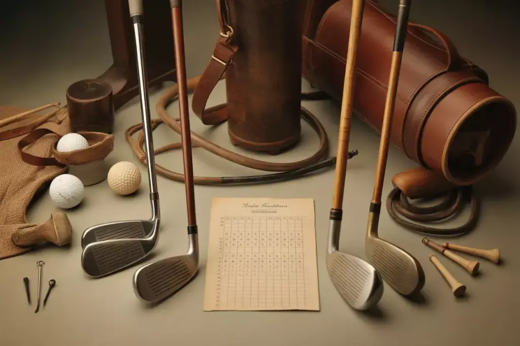 Vintage Hickory Golf Clubs And Leather Balls Still Life
