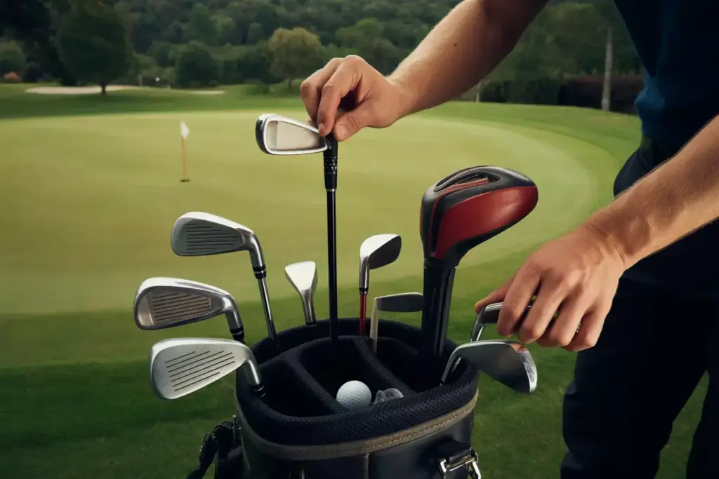 Mystery Club Challenge Hands Drawing A Driver From Bag For Putting Green