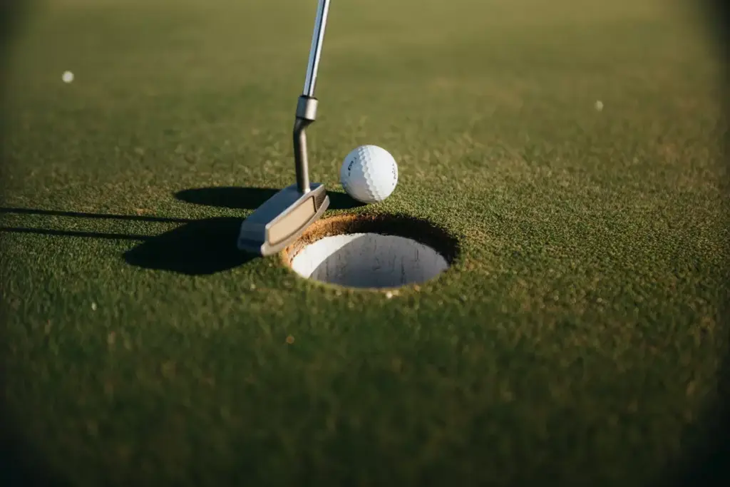 Macro Shot Of Golf Ball And Putter Before Crucial Putt