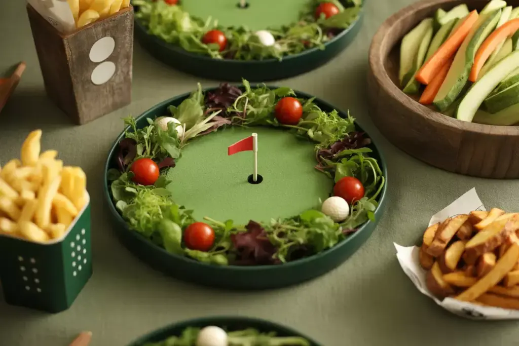 Putting Green Salad With Tomato Golf Balls Rough Vegetables And Chip Shot Potatoes