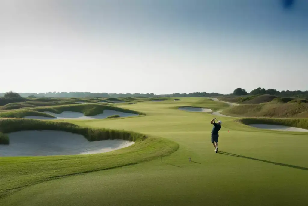 True Blue Golf Club Wide Fairway Expansive Waste Bunker Strategic View