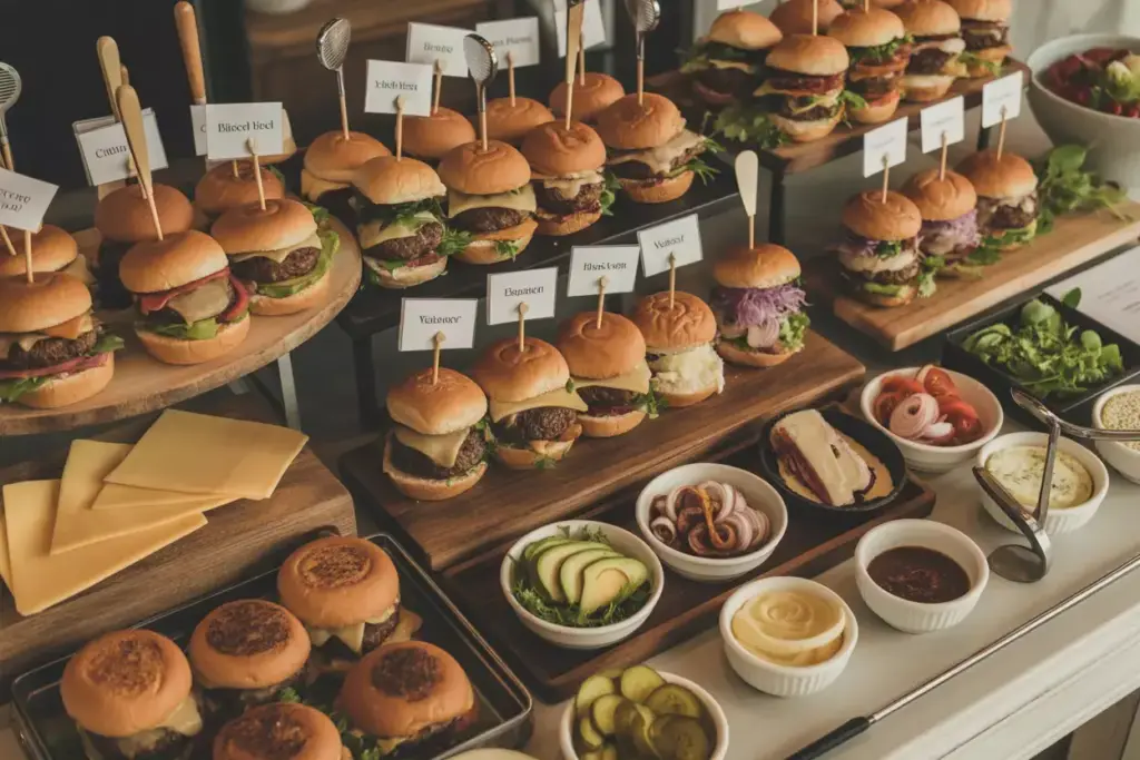 Clubhouse Sliders Bar With Beef Chicken Veggie Options And Condiments