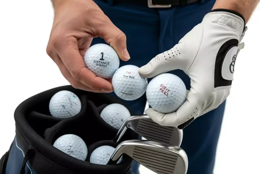 Hand Holding Three Different Types Of Golf Balls