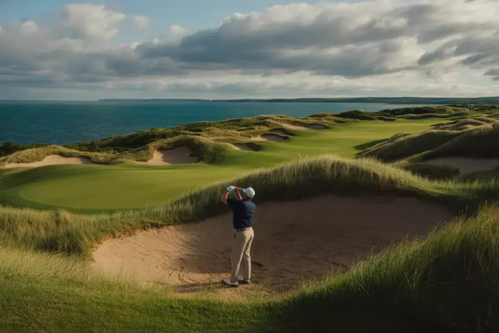 Whistling Straits Golfer Bunker Shot Lake Michigan Coastline