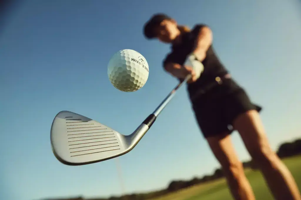 A Pitching Wedge Lofting A Golf Ball High Into A Sunny Blue Sky