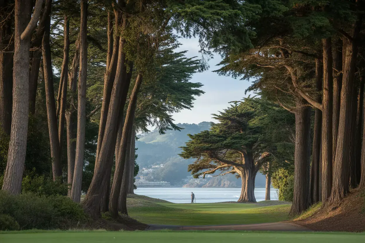 Presidio Golf Course Tree Lined Fairway Framing Bay View