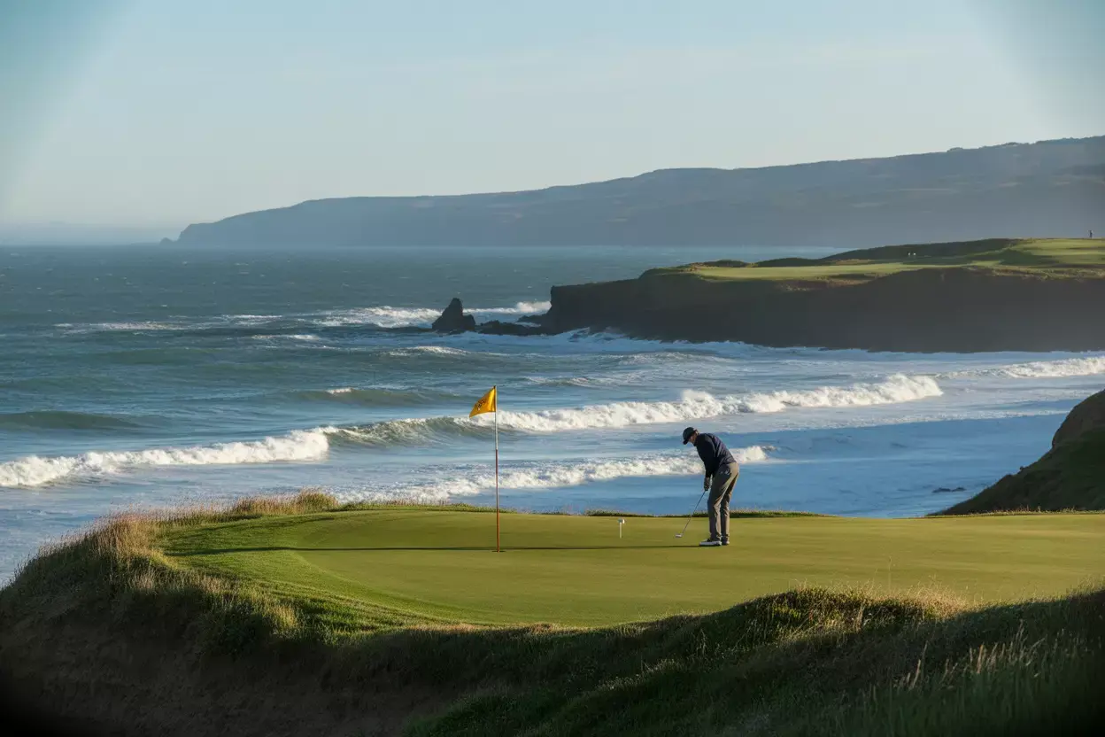 Half Moon Bay Golfer Putting On Ocean Bluff Green