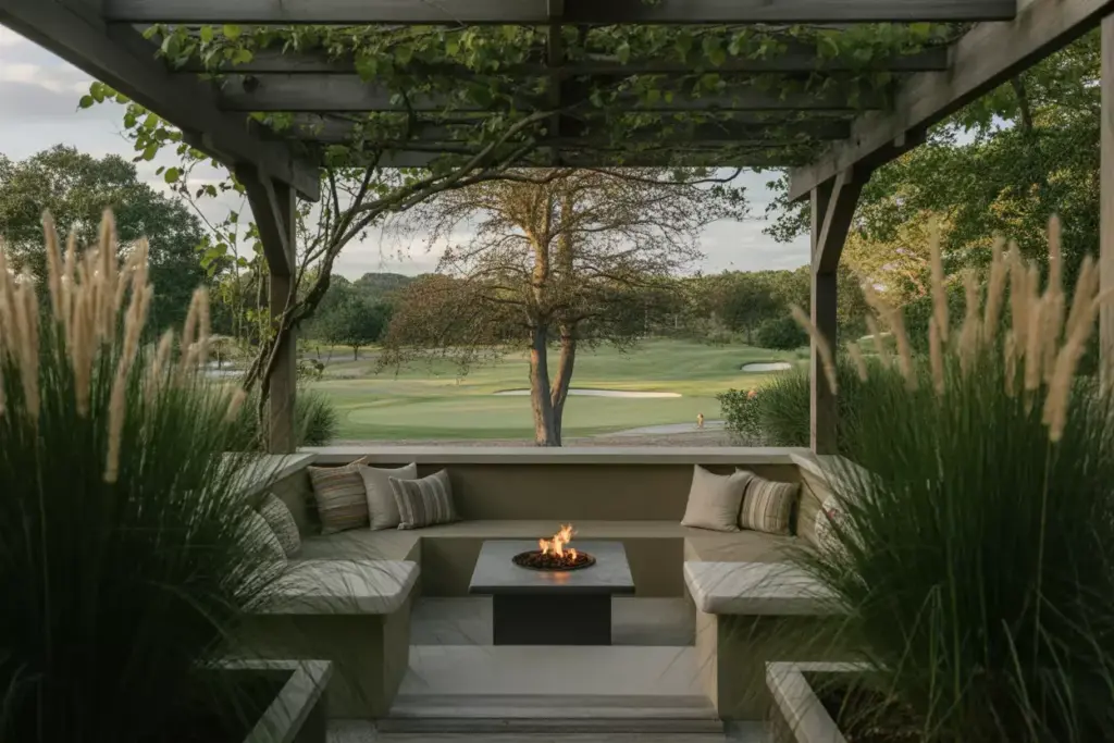 Maximize Views And Privacy With Sunken Seating Living Screens And Framed Golf Course Vista
