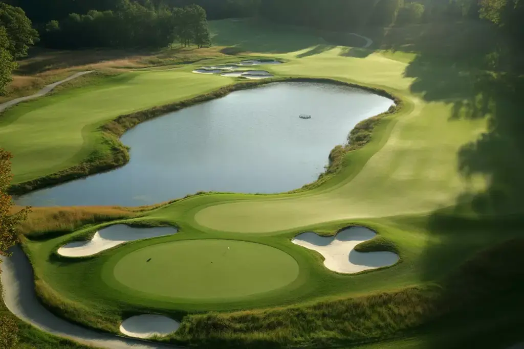 Pound ridge pete dye par five strategic pond and railroad ties