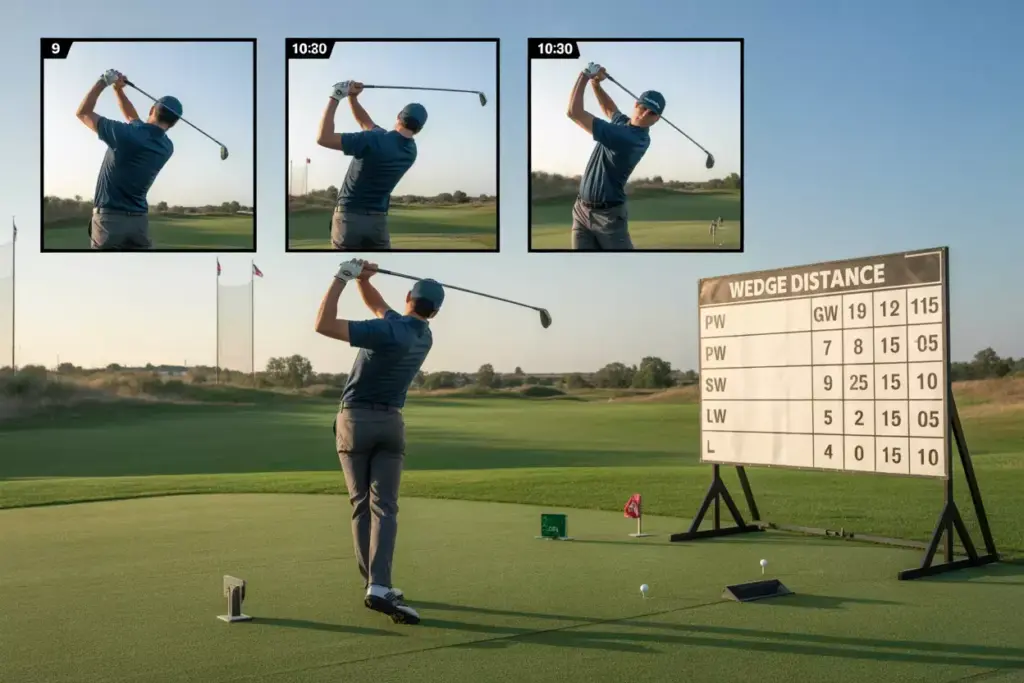 Wedge Clock System Practice With Swing Positions And Distance Chart On Practice Green