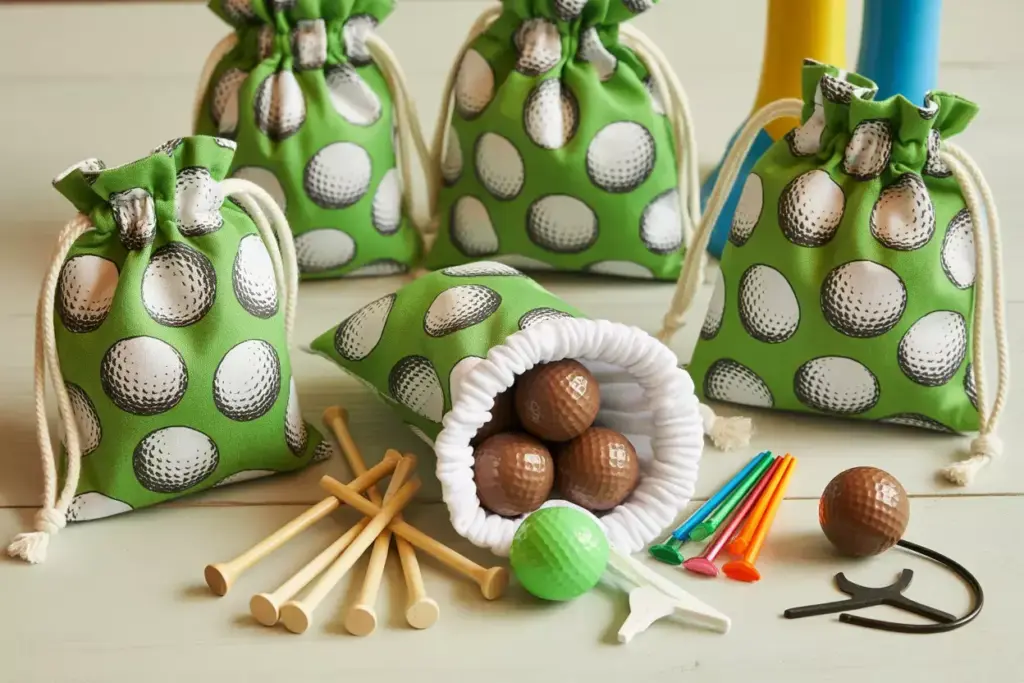 Drawstring Golf Ball Pattern Pouches Spilling Candy Tees And Small Golf Accessories