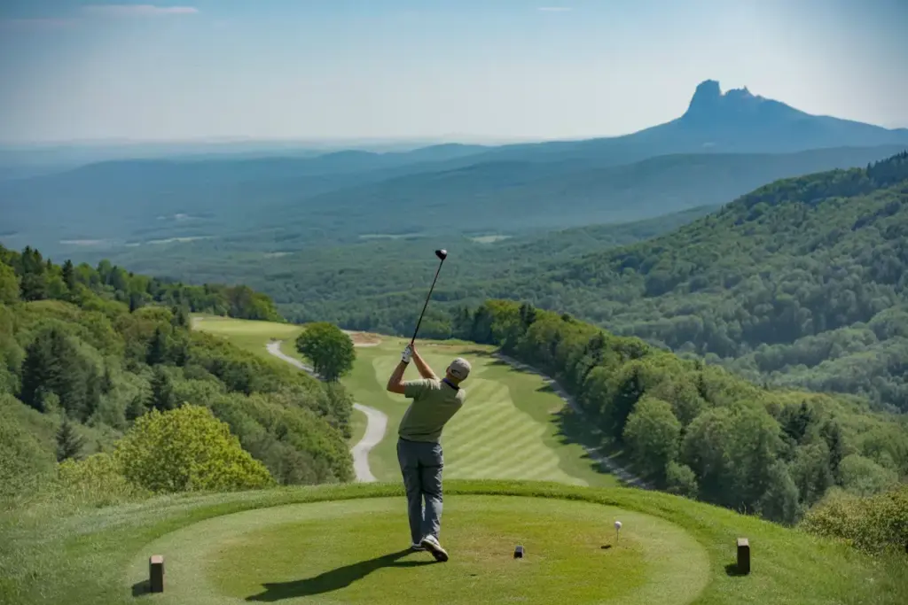 Grandfather mountain par 3 tee box with dramatic 200 foot elevation drop