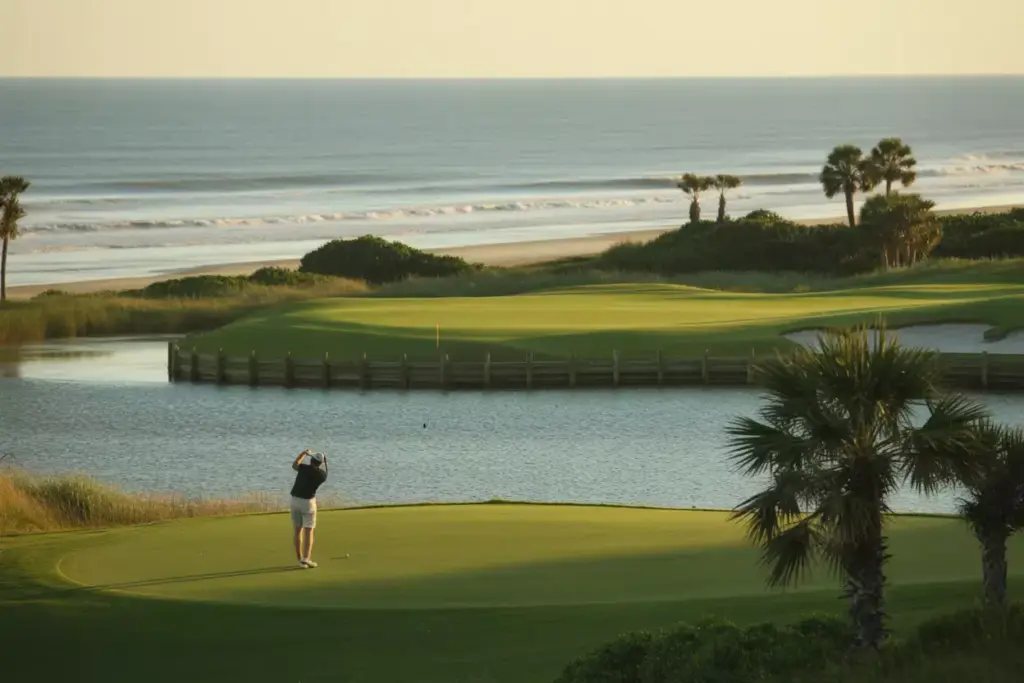 Wild dunes ocean course 18th hole approach over tidal inlet