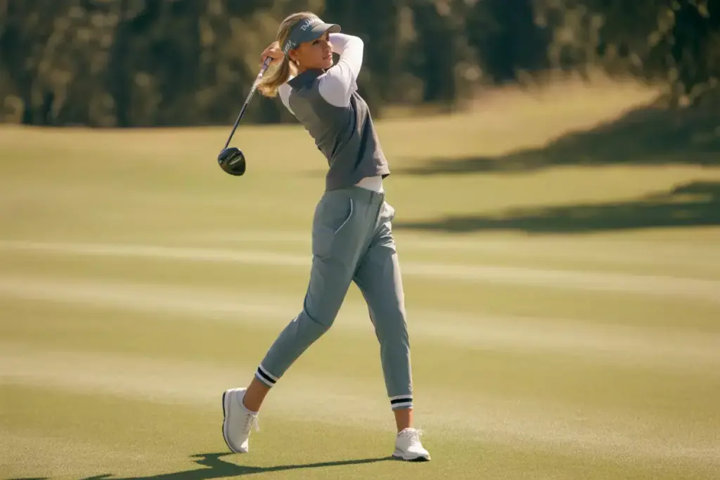 Athletic Jogger Golf Pants Elastic Cuffs Stretchy Waistband Golfer Mid Swing On Fairway