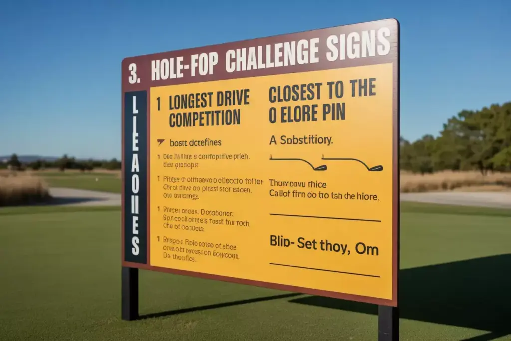 Bright Colored Challenge Sign For Longest Drive Competition Mounted At Golf Tee Box